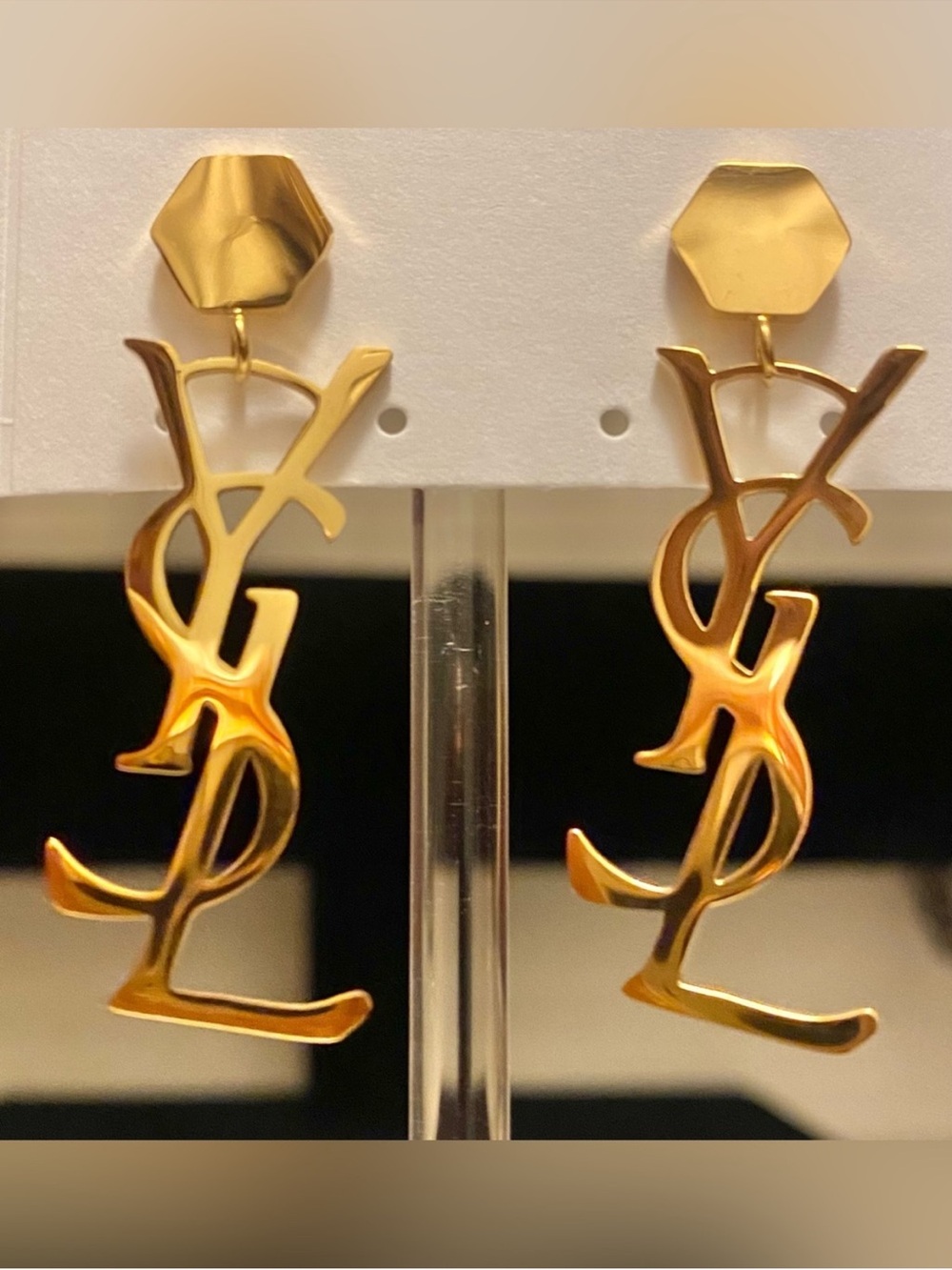Signature YSL Gold Monogram Drop Earrings